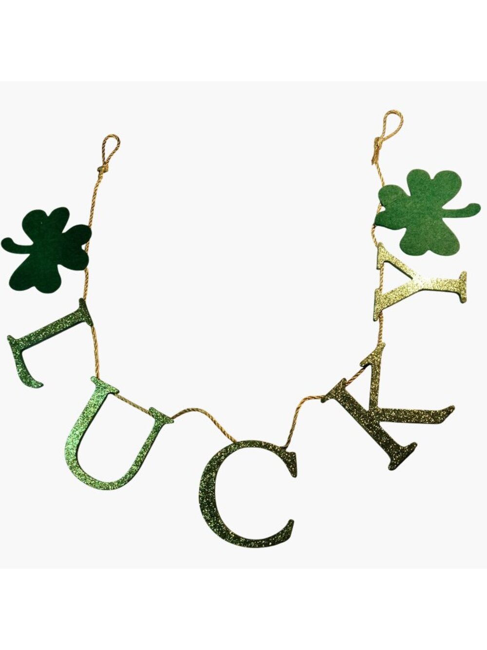 Lucky St Patricks Day Garland 38 In Green Glitter Shamrocks Luck of Irish